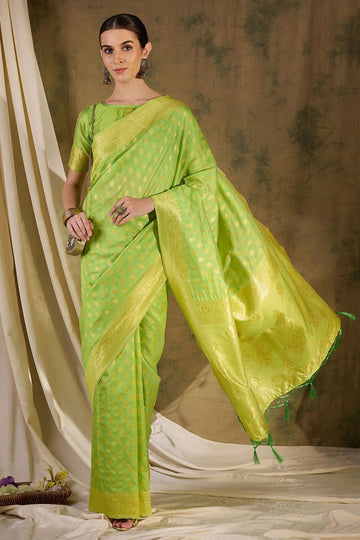 Pista Green Banarasi Silk Woven Saree for Festival