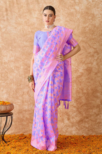 Lavender Banarasi Silk Saree for Festival