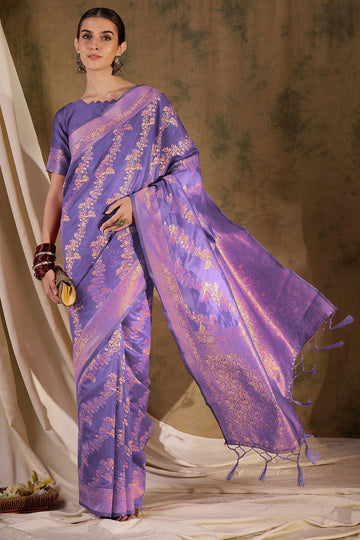 Purple Banarasi Silk Woven Saree for Festival
