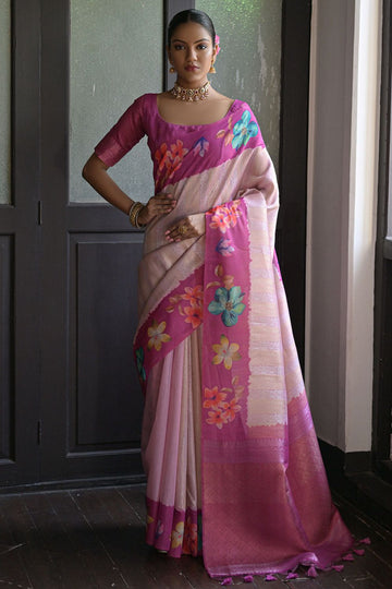Lilac Banarasi Silk Zari Woven Party Wear Saree