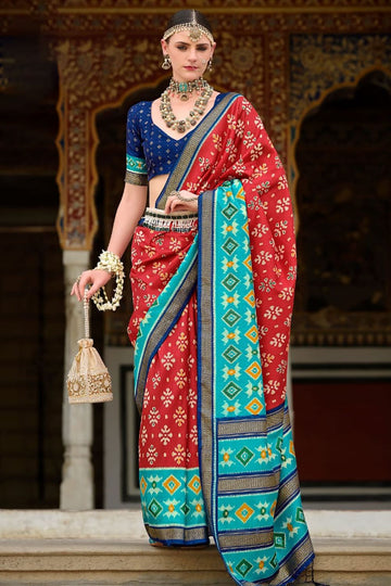 Red Printed Art Silk Saree