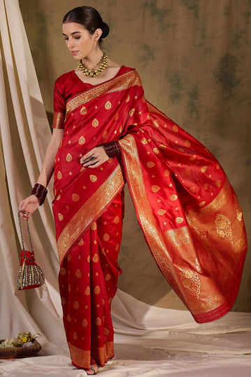 Red Banarasi Silk Woven Saree for Festival