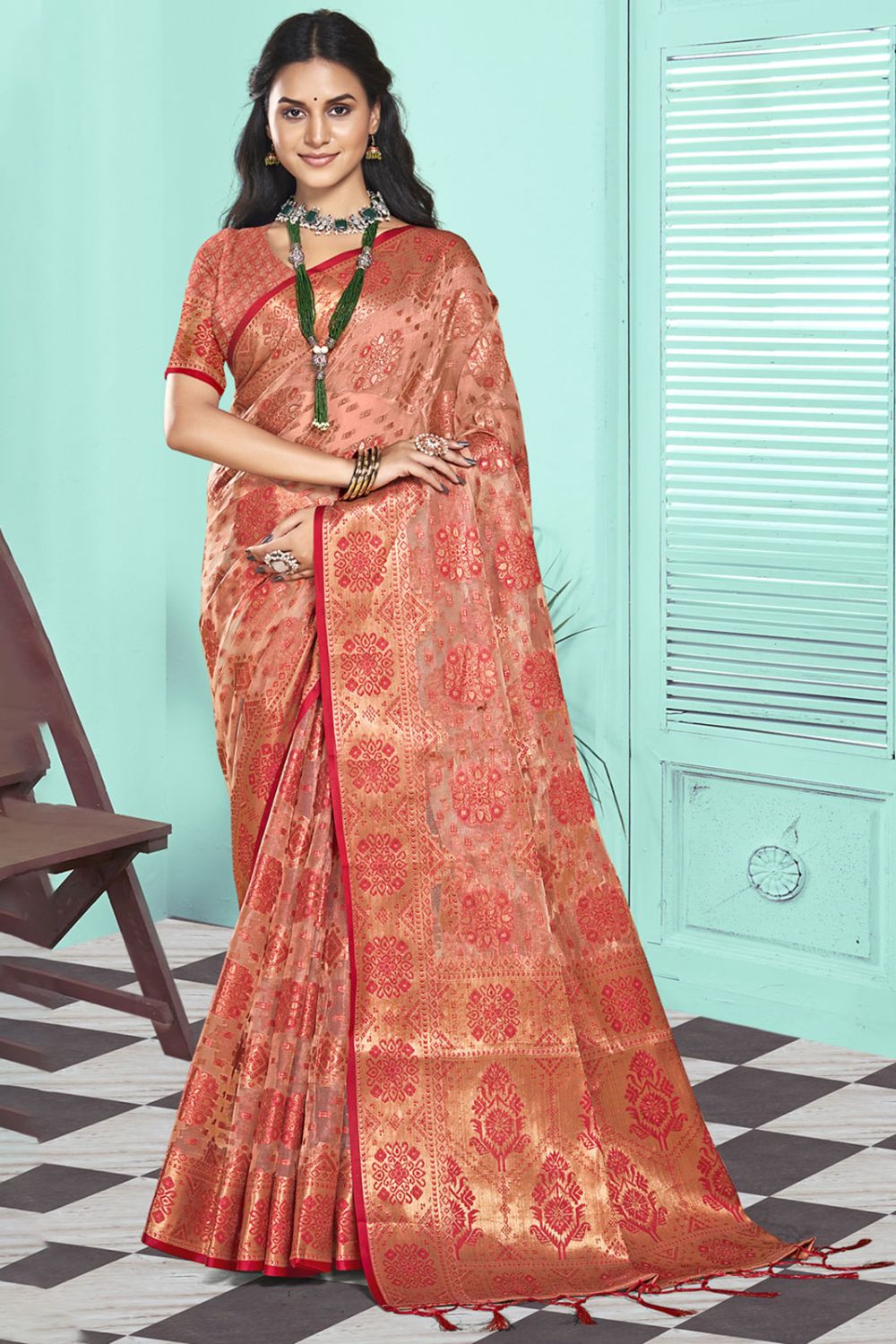 Red Organza Party Wear Saree