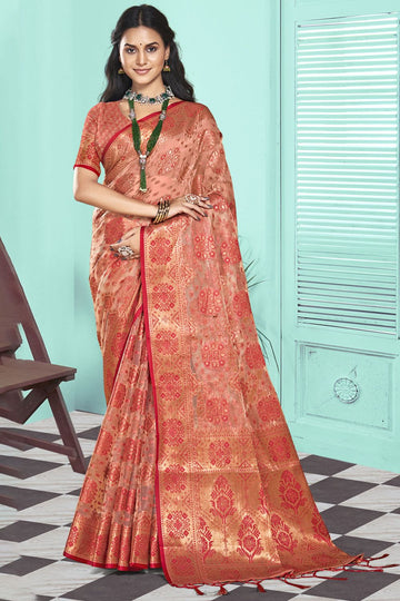 Red Organza Party Wear Saree
