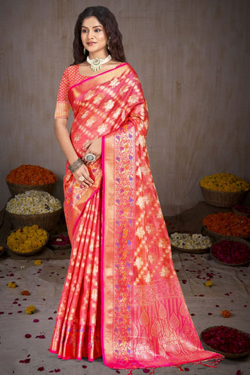 Red Silk Woven Work Saree