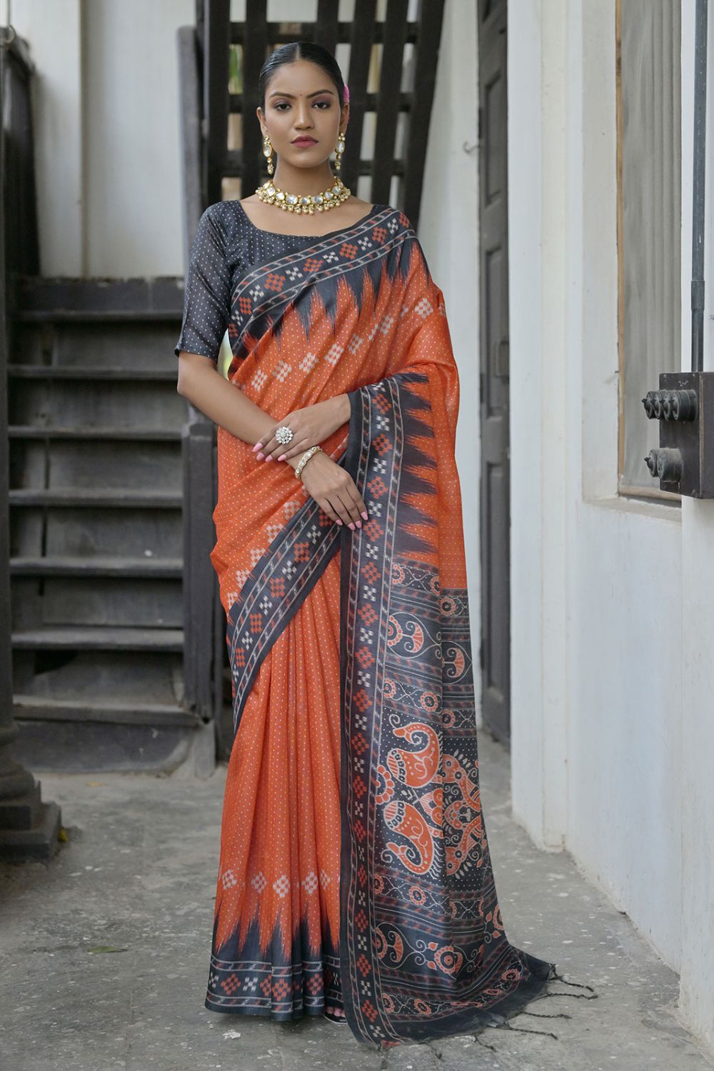 Red Soft Tussar Silk Party Wear Saree