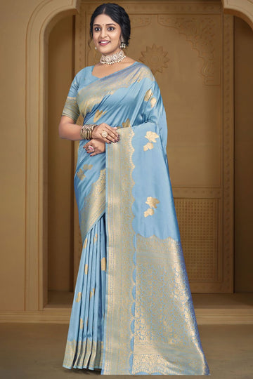Sky Blue Silk Woven Work Saree