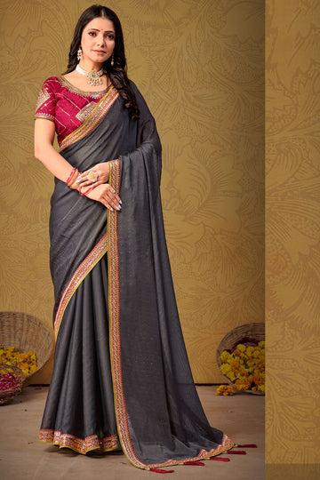 Slate Grey Silk Saree for Ceremonial
