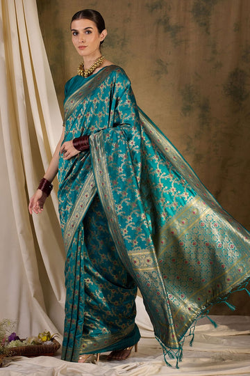 Teal Green Banarasi Silk Woven Saree for Festival