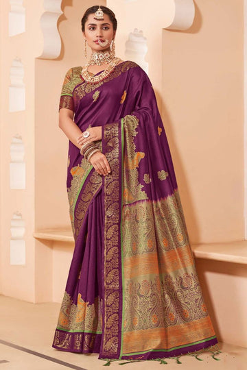 Wine Foil Print Silk Saree
