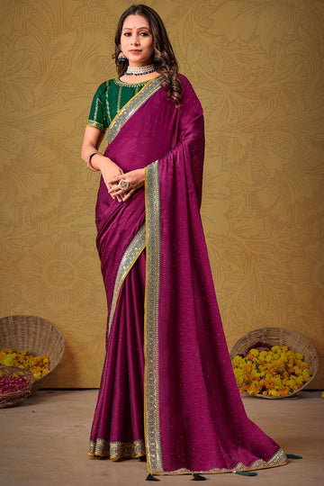 Wine Silk Saree for Ceremonial
