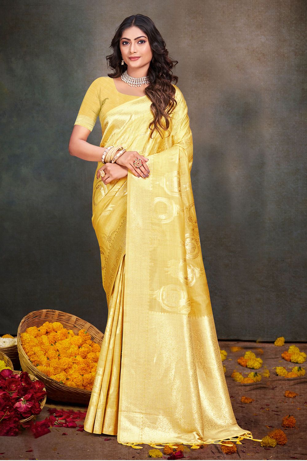 Yellow Cotton Silk Zari Woven Saree